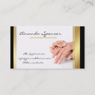 Manucure Bordure noire et or Carte de visite blanc