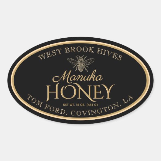 Manuka Honey Black Gold  Bee Oval Label (Voorkant)