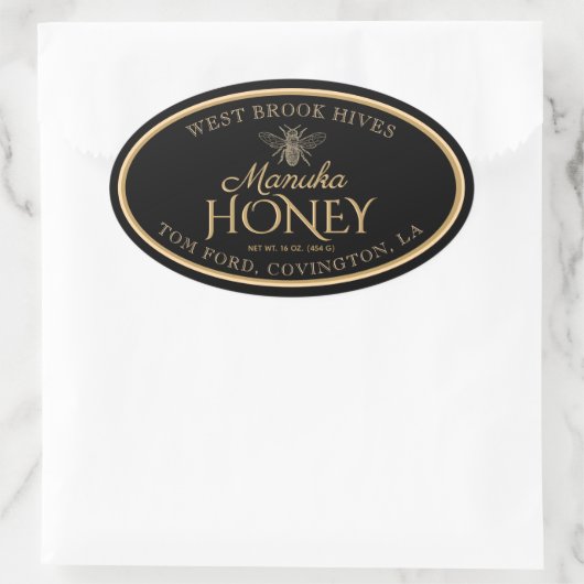 Manuka Honey Black Gold Bee Oval Label (Tas)