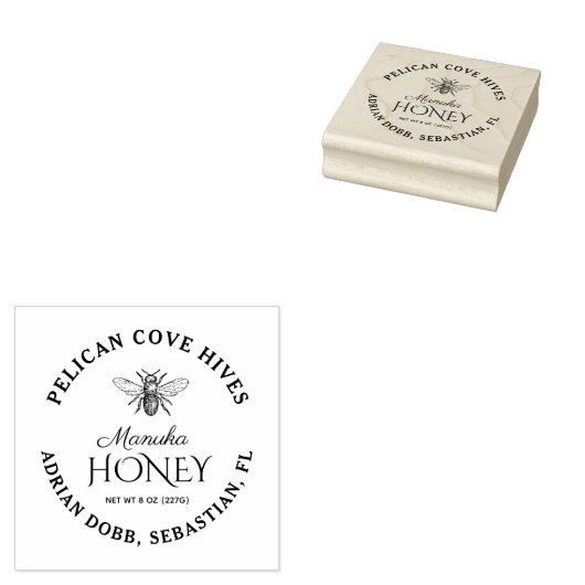 Manuka Honey Label met Honeybee Rubberstempel (Gestempeld)