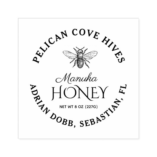 Manuka Honing Label met  Honingbij Rubberstempel (Afrduk)