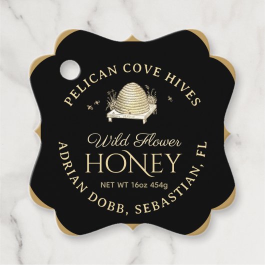 Manuka Honing Zwart Goud  Skep Fancy Vierkant Bedankjes Labels (Voorkant)