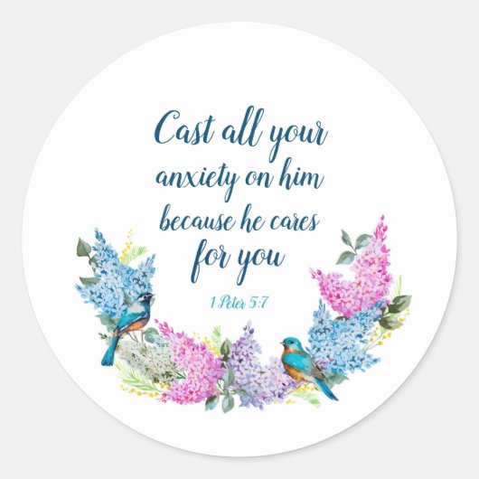 Manuscript 1 Peter 5:7 Ronde Sticker (Voorkant)