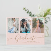 Manuscript Afstuderen 3 Foto Collage Pink Afstuder Aankondiging (Staand voorkant)