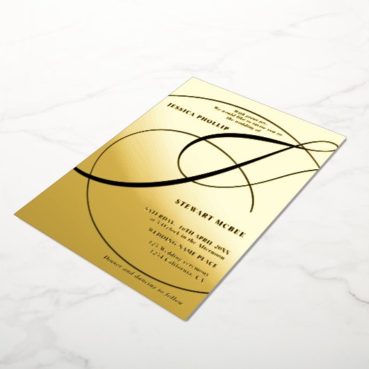 Manuscript ampersand black calligraphy bruiloft folie uitnodiging (Gedraaid)