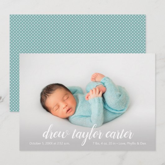 Manuscript Baby Foto geboorteaankondiging (Voorkant / Achterkant)