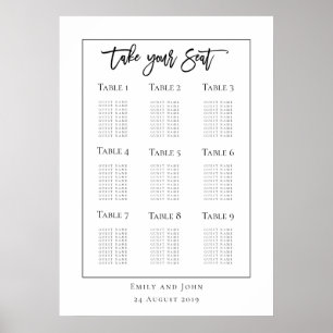 Manuscript Black Typografie/border Seating Plan Poster