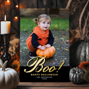  Manuscript Boo! Halloween Photo Gold Folie Feestdagenkaart