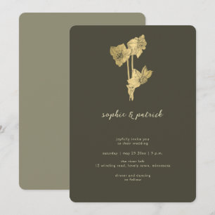 Manuscript Calligraphy Daffodil Gold Minimal Weddi Kaart