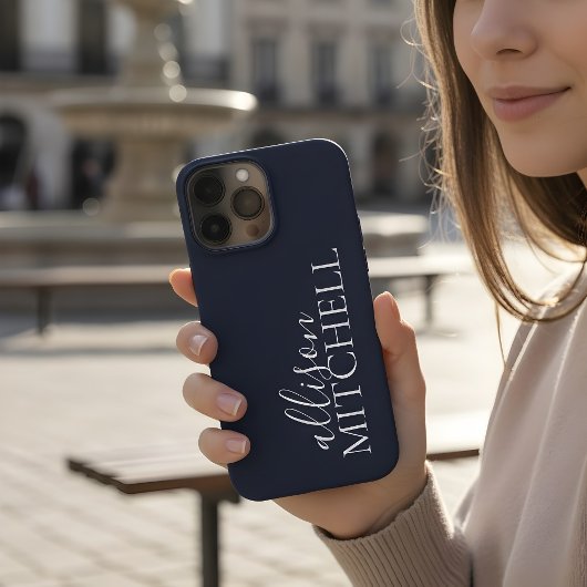 Manuscript Calligraphy Minimalist Navy Blue iPhone Hoesje