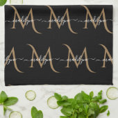 Manuscript Elegant Black en Gold Monogram Theedoek (Gevouwen)