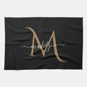 Manuscript Elegant Black en Gold Monogram Theedoek