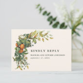 Manuscript elegant bruiloft citrus botanisch moder RSVP kaartje (Staand voorkant)