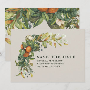 Manuscript elegant bruiloft citrus botanisch moder save the date