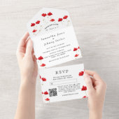 Manuscript Elegant Wedding Red Poppies Waterverf All In One Uitnodiging (Afscheurbaar)