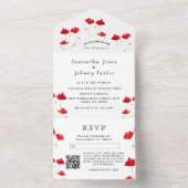 Manuscript Elegant Wedding Red Poppies Waterverf All In One Uitnodiging (Binnen)