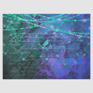 Manuscript en Lichten op Paarse en Groene Decoupag Tissuepapier