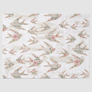 Manuscript Ephemera Waterverf Floral Swallows Tissuepapier