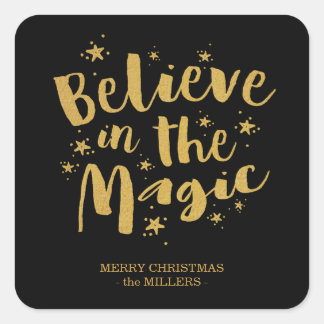 Manuscript gelooft in het Magic Kerstzwarte goud Vierkante Sticker