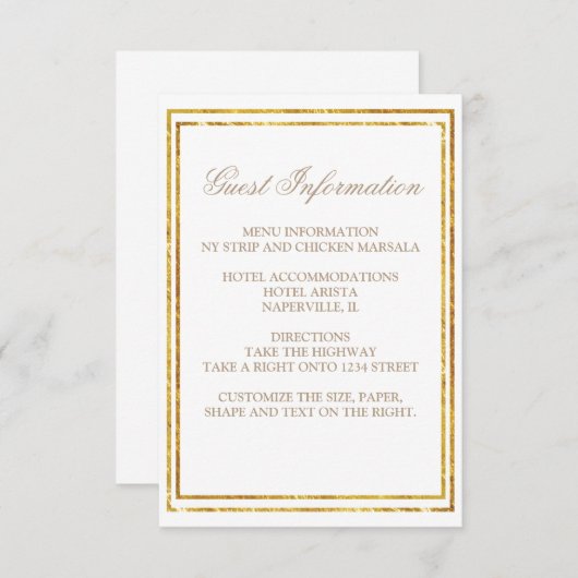 Manuscript Gold Border Weduwest Informatie Informatiekaartje (Voorkant / Achterkant)