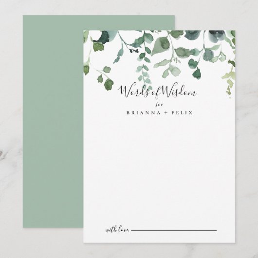 Manuscript Green Foliage Wedding Words of Wisdom Advieskaart (Voorkant / Achterkant)