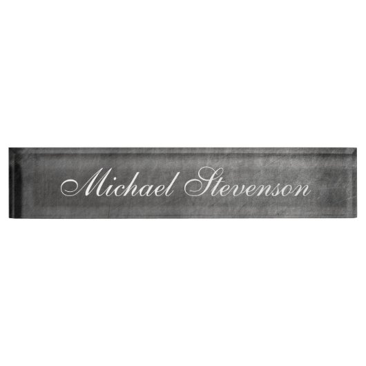 Manuscript Grey Chalkboard Pattern Business Name p Naambordje (Voorkant)