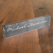 Manuscript Grey Chalkboard Pattern Business Name p Naambordje (Zijkant)