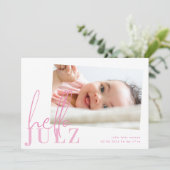 Manuscript Hallo Naam Roze Minimale Foto Baby gebo (Staand voorkant)