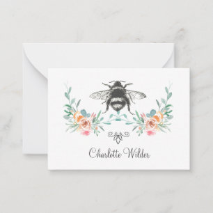 Manuscript Handtekening Gepersonaliseerde Bee Flor Notitiekaartje