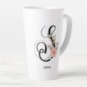 Manuscript Letter S Alphabet Floral Monogram Flowe Latte Mok (Rechterhoek)