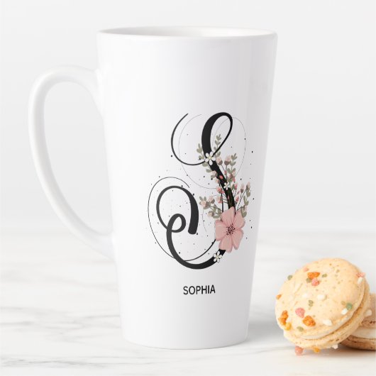 Manuscript Letter S Alphabet Floral Monogram Flowe Latte Mok (In situ)