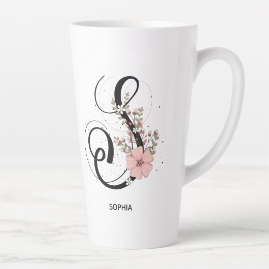 Manuscript Letter S Alphabet Floral Monogram Flowe Latte Mok (Rechts)