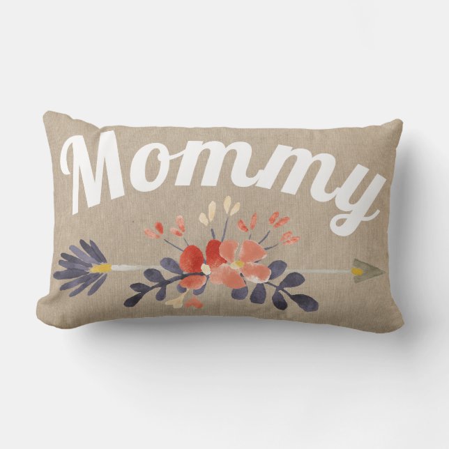 Manuscript mammie Floral Arrow Burlap Pillow Kussen (Voorkant)