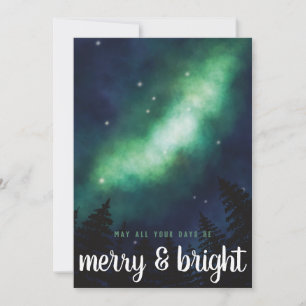 Manuscript "Merry & Bright" voor noordelijke licht Feestdagenkaart
