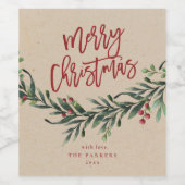 Manuscript Merry KerstBranch met Berries Wijn Etiket (Enkel label)
