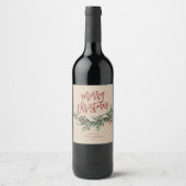 Manuscript Merry KerstBranch met Berries Wijn Etiket (Voorkant)