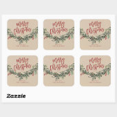 Manuscript Merry kerstGreenery Branch Vierkante Sticker (Vel)
