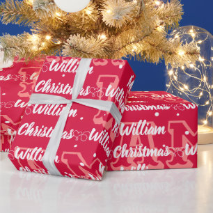 Manuscript met Heart Merry kerstnaam rood Cadeaupapier