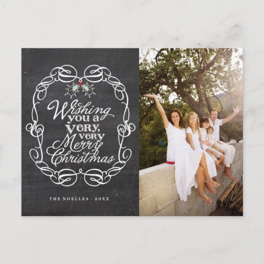 Manuscript Mistletoes van Chalkboard Merry Kerstfo Feestdagenkaart (Voorkant)