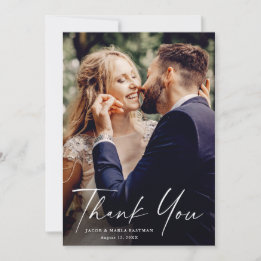 Manuscript Modern Minimal Chic Photo Wedding Bedankkaart