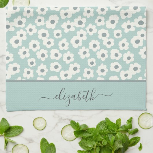 Manuscript Monogram Boho Sage Green White Grey Flo Theedoek (Gevouwen)