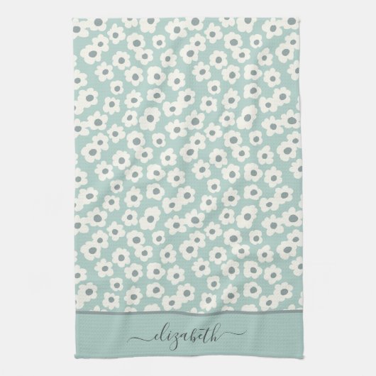 Manuscript Monogram Boho Sage Green White Grey Flo Theedoek (Verticaal)