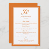 Manuscript Monogram Wedding Menu Cards (Oranje) (Voorkant / Achterkant)