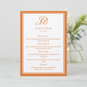Manuscript Monogram Wedding Menu Cards (Oranje) (Staand voorkant)