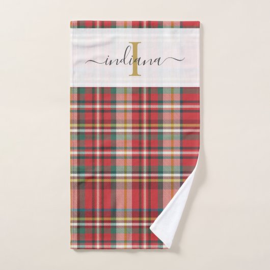 Manuscript Naam Monogram Pset Rustic Red Bad Handdoek (Handdoek)