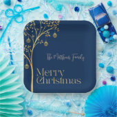 Manuscript Navy Blue and Gold tree Papieren Bordje (Feest)