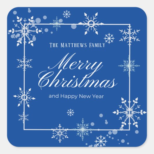 Manuscript Navy Blue en Silver Snowflake Vierkante Sticker (Voorkant)