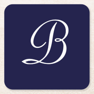 Manuscript Navy Blue & White B Monogram Vierkante Kartonnen Onderzetter