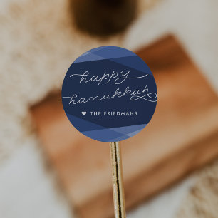 Manuscript Navy Geo Happy Hanukkah Ronde Sticker