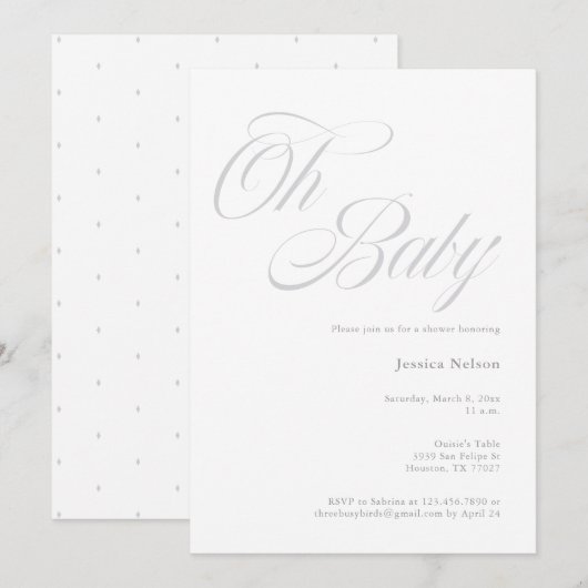 Manuscript Oh Baby Genderneutrale showwer Uitnodig Kaart (Voorkant / Achterkant)
